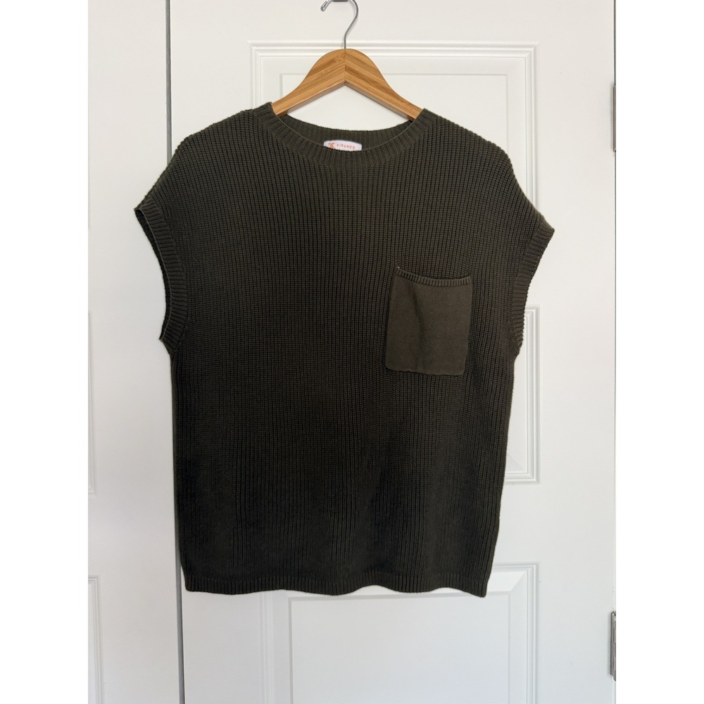 Kirundo Sleeveless Sweater Vest Top Womens Large Olive Green 100% Cotton Ribbed